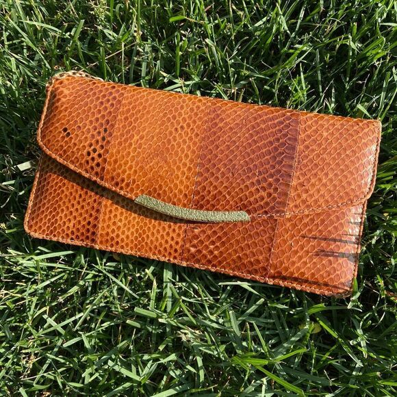 Vintage 1950s Genuine Snake Skin Gold Chain Crossbody Bag Clutch - Picture 14 of 14